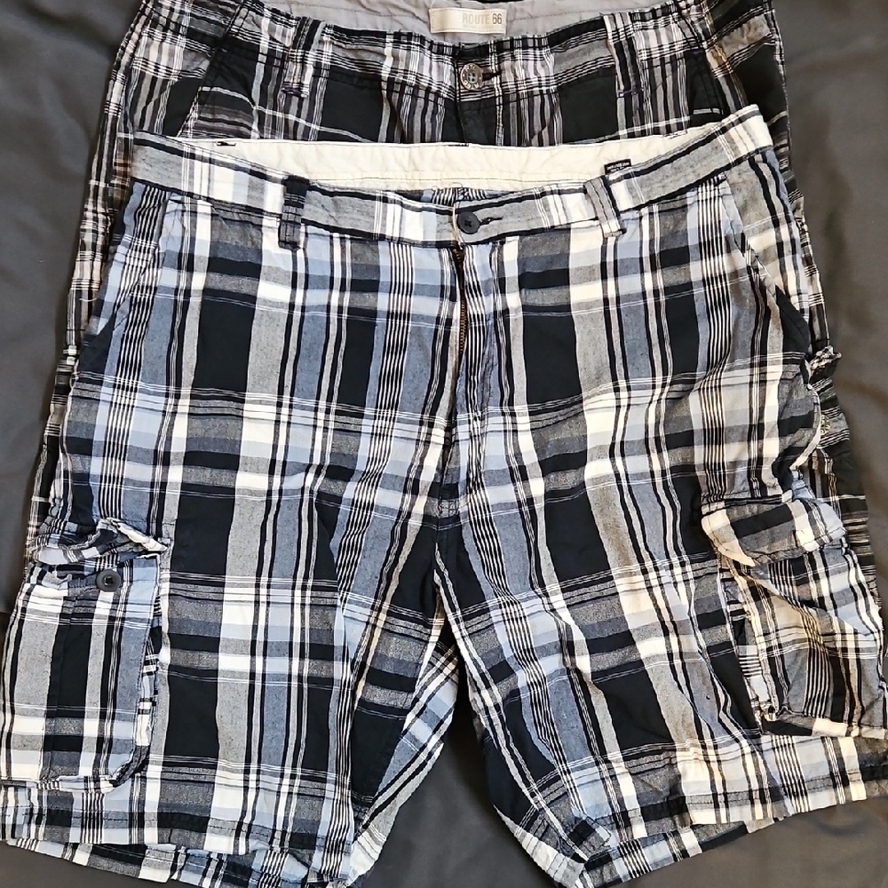 Men's Black and White Plaid Shorts